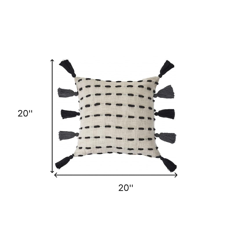 HomeRoots 20" X 20" Black And Cream 100% Cotton Geometric Zippered Pillow