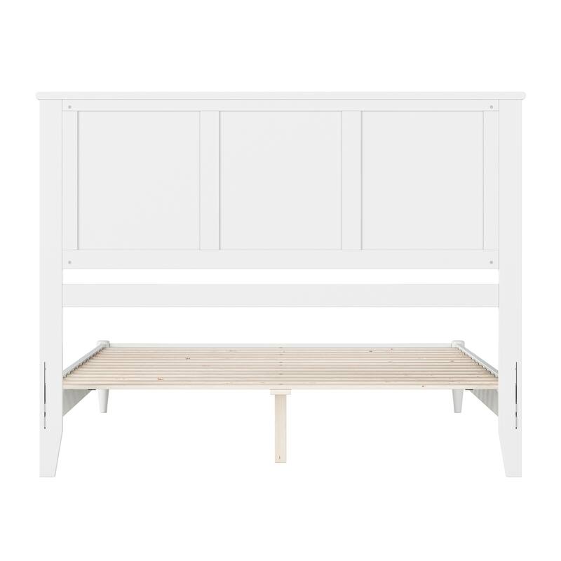 Queen Size Platform Bed - Solid Wood Low Profile Bed Frame with USB Charger - White Finish