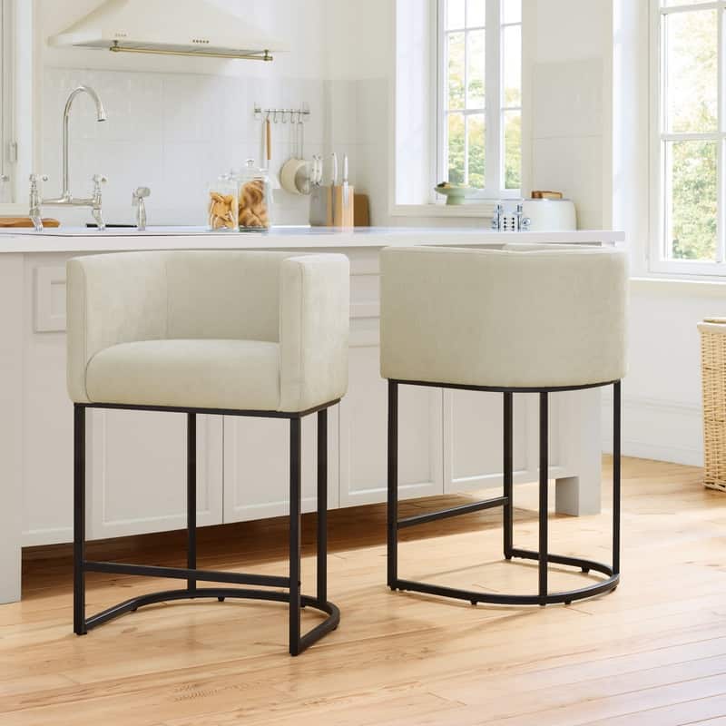 Spruce & Spring Modern Upholstered Barrel Counter Bar Stool with Arm