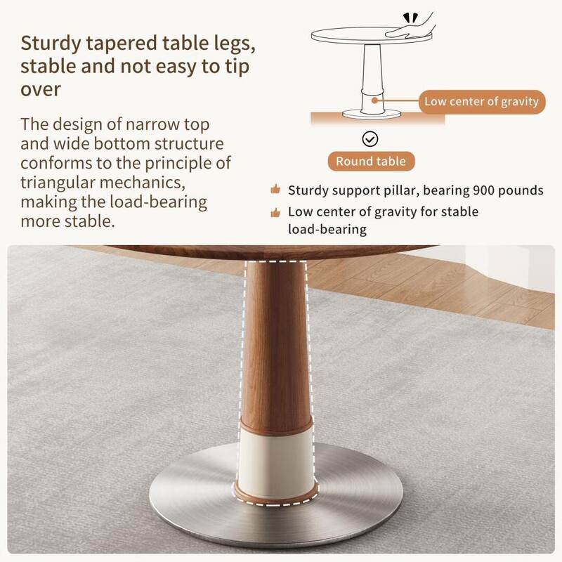 43.3-inch Round stainless steel base Nature Wood Walnut Top Large Round Dining Table for 4-8 people - 47.24" Wx47.24" Dx29.5"H