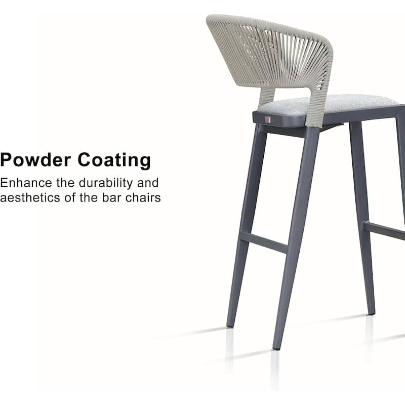 PURPLE LEAF Bar Stool Set of 2 Outdoor Rattan Bar Chair with Back Metal Bar Height Stool Wicker Barstool Dark Grey - N/A
