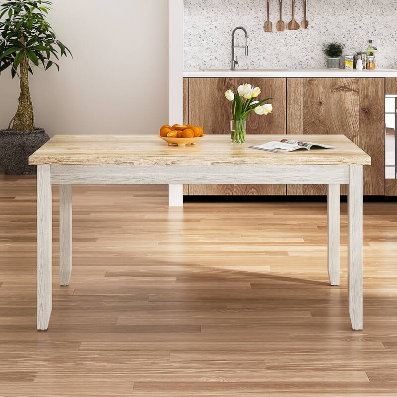 Javlergo 60-inch Modern Rectangular Solid Wood Dining Table with 4 Drawer Spaces - Oak