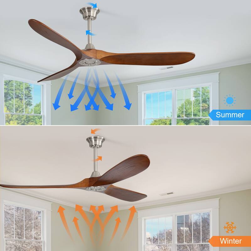 52''/60" Large Ceiling Fan without Lights, Remote Control and Reversible Motor Included, 3 Wood Blades