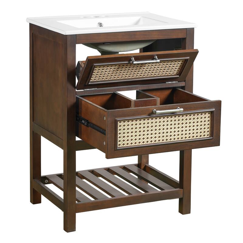 24" Bathroom Vanity Set with Rectangle Integrated Ceramic Sink for Small and Medium Restroom