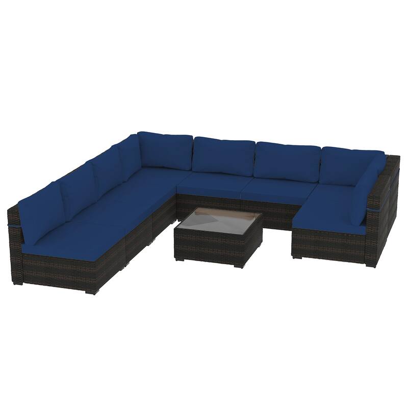 Patio Watcher Outdoor 8 Seater Rattan Sectional Set with Cusions and Coffe Table