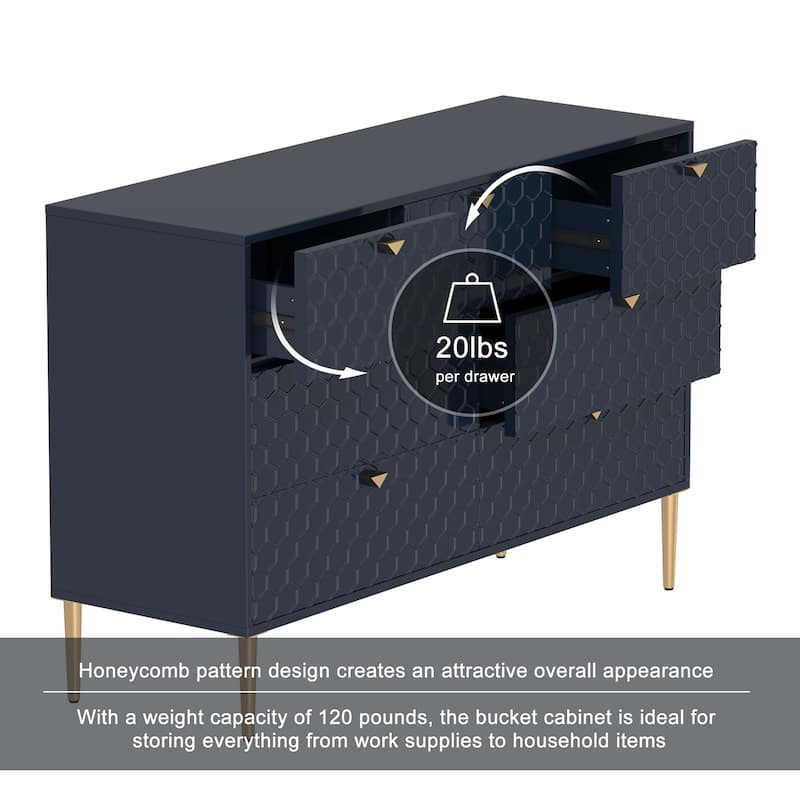 Honeycomb 7-Drawer Storage Cabinet, Accent Cabinet with Tapered Metal Legs, Buffet Sideboard with Versatile Storage