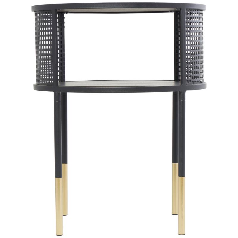 Metal Geometric Open Grid Frame Accent Table with Gold Legs - Black - Roche River Decor