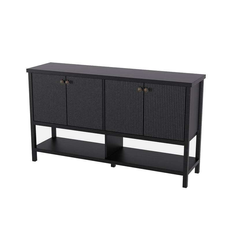 59" Sideboard Buffet Cabinet – Fluted 4-Door Storage, Farmhouse Accent Sideboard Large Console Table for Kitchen or Hallway