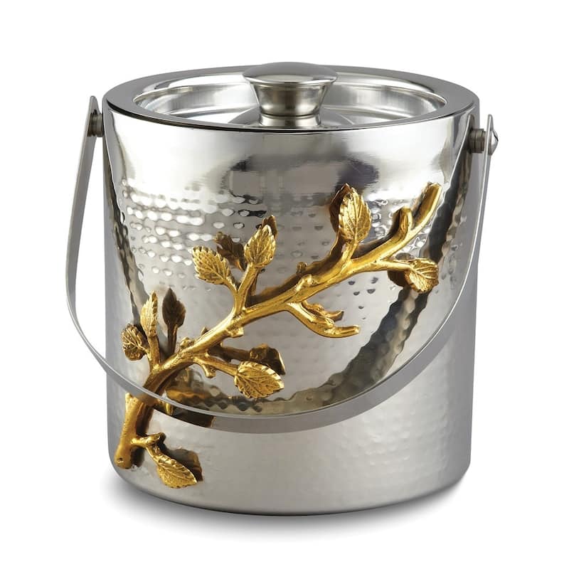 Curata Hammered Stainless Steel with Golden Vine Trim Ice Bucket