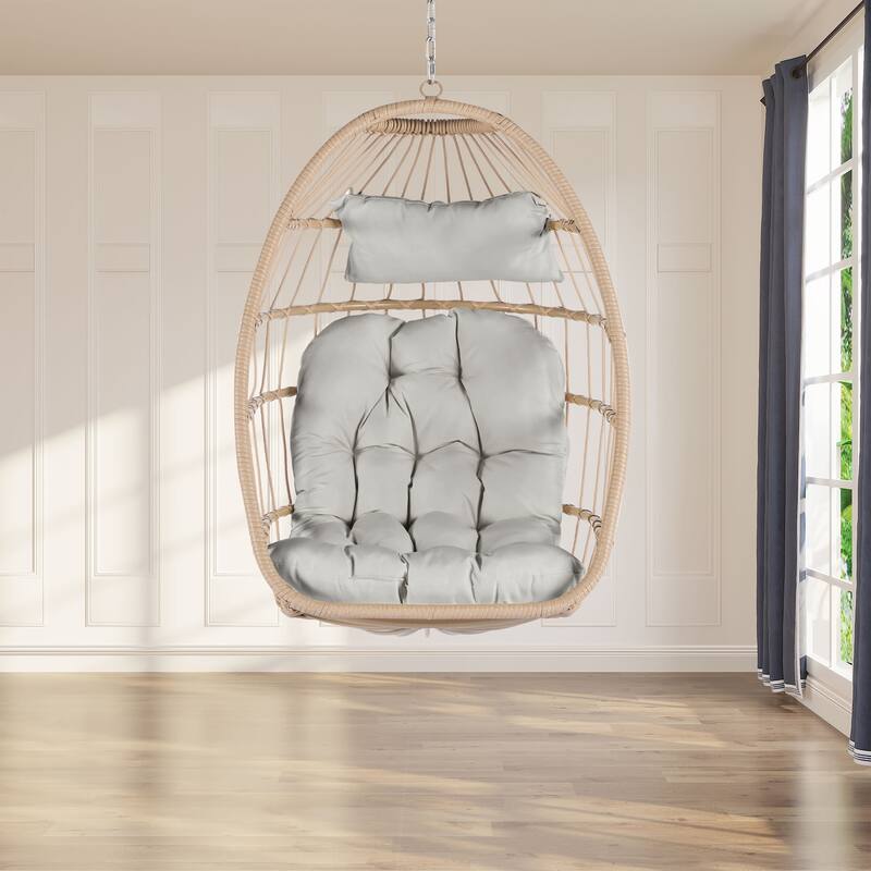 Rattan Egg Hanging Chair with Cushion