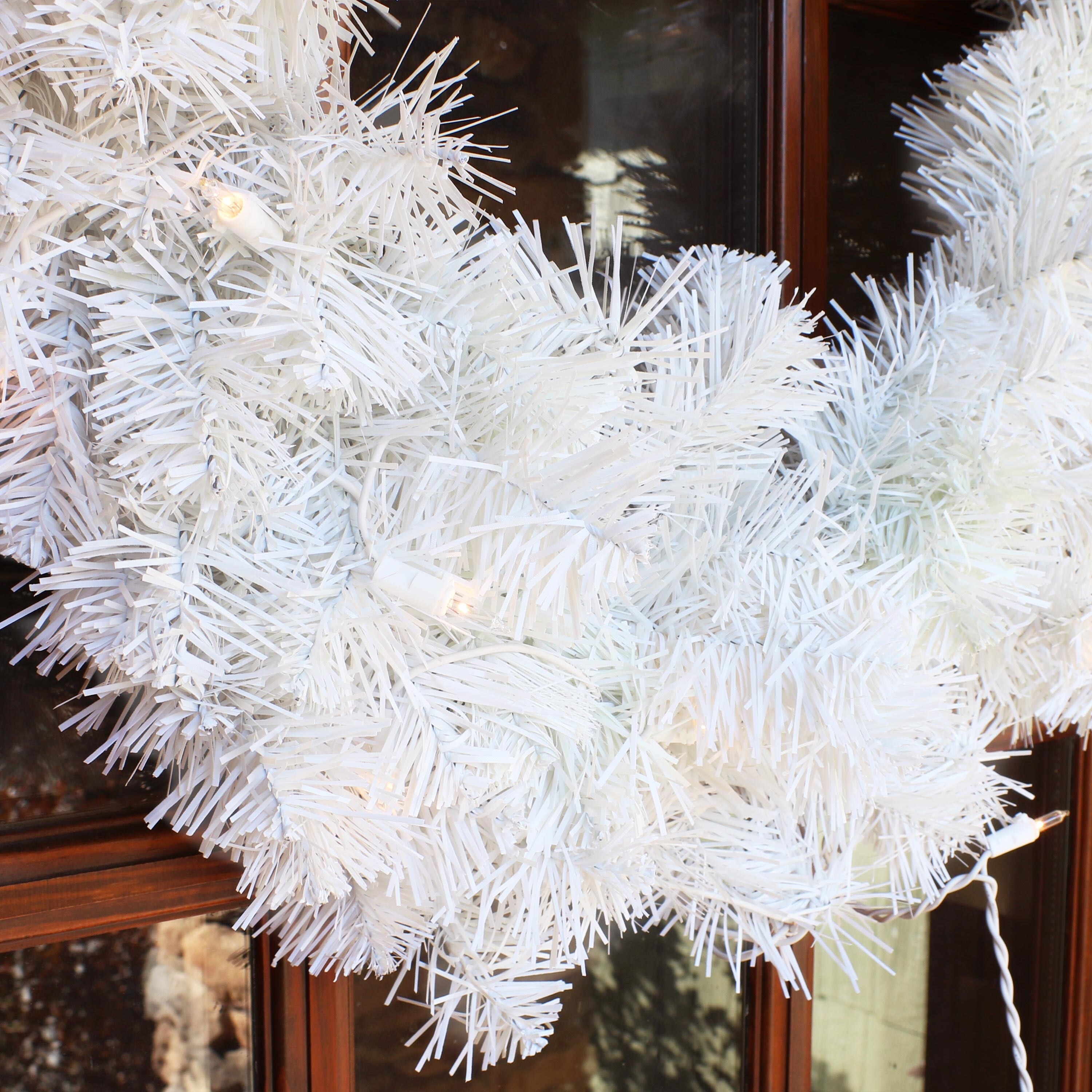 Sunnydaze White Christmas Wreath with Warm White Lights - 24 Inches -  24-Inches - Overstock - 34441164