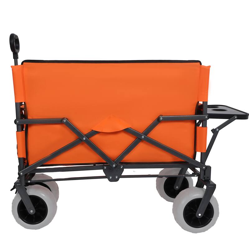 3-in-1 Folding Wagon with Bench Seat & Rear-Mounted Folding Tabletop - 500lbs Capacity, 9"x4" Beach Tires for Camping