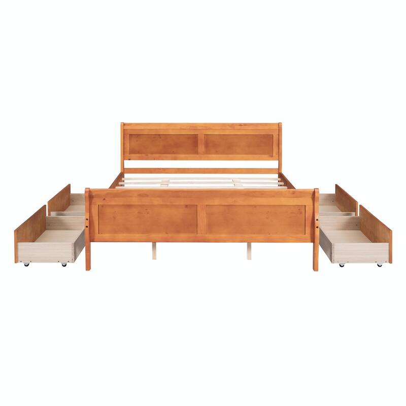 Wood Platform Bed with 4 Drawers and Streamlined Design