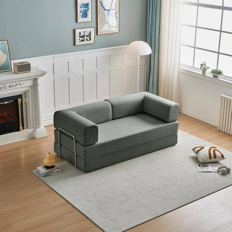 3-Seater Corduroy Sofa Bed, Multi-Functional Compact, Easy Assembly - Grey
