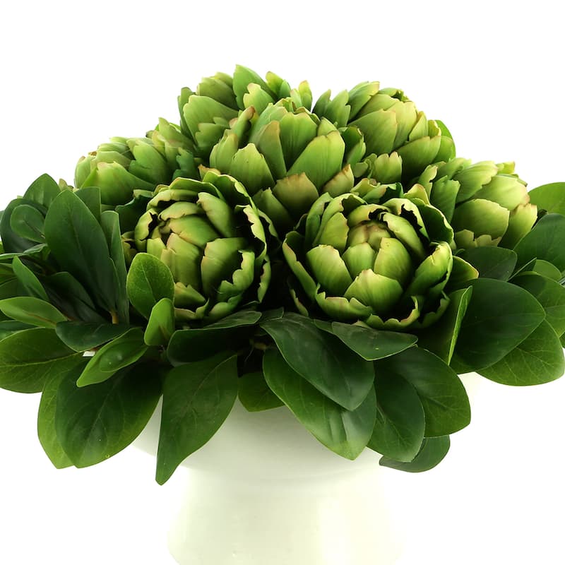 Artichoke Arrangement in Ceramic Pedestal Vase - Green