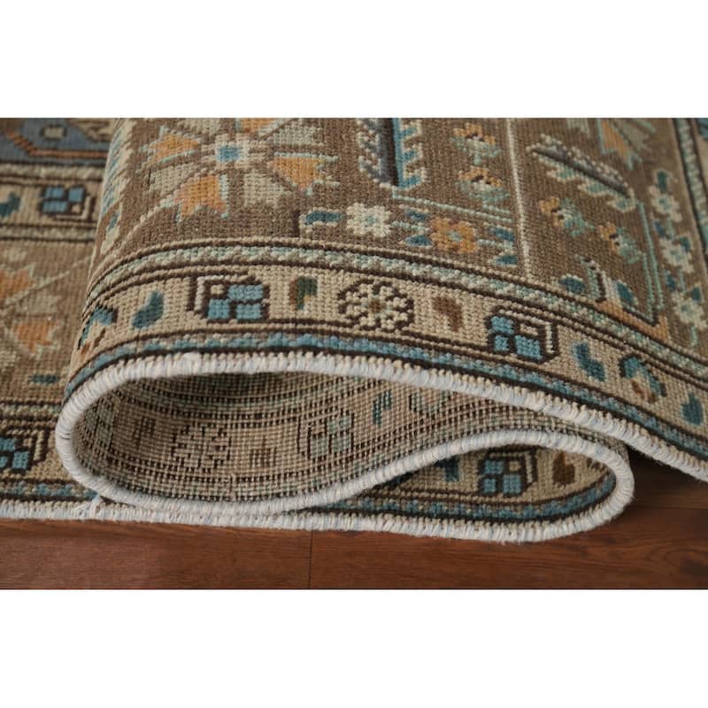 Blue Geometric Tabriz Vintage Persian Rug Hand-Knotted Wool Carpet - 6'5" x 9'4"