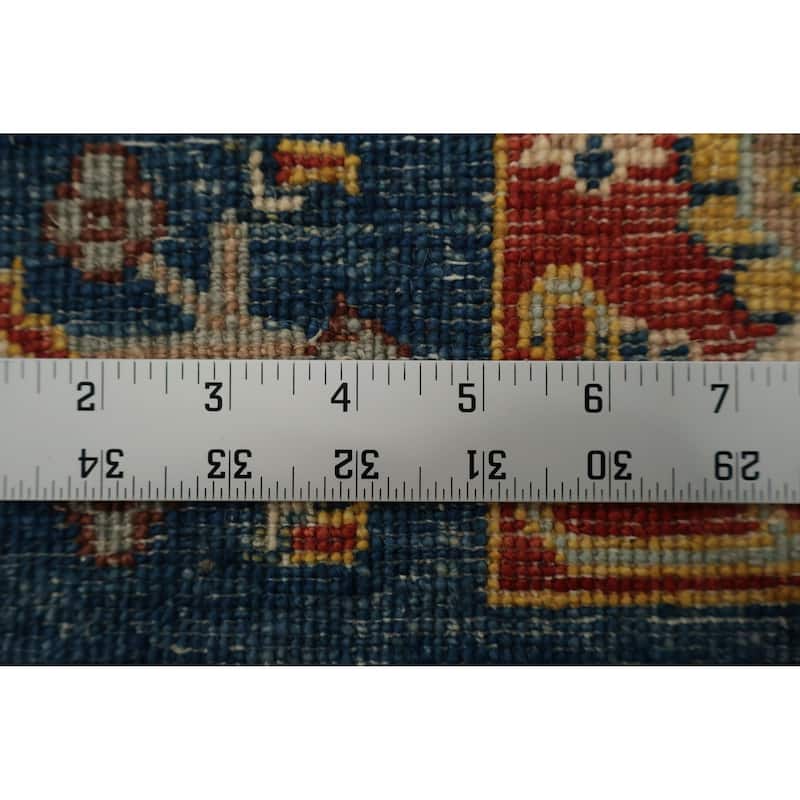 Hand Knotted Oriental 100% Wool Carpet Traditional Geometric Navy Blue & Blues Kazak Runner Rug - 22' 10'' X 2' 8''