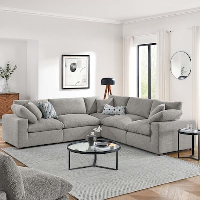 Commix Down Filled Overstuffed Boucle Fabric 5-Piece Sectional Sofa