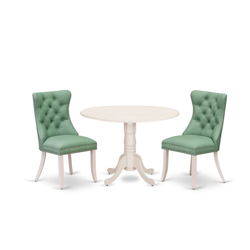 East West Furniture Kitchen Table Set Contains a Round Dining Table and Upholstered Chairs, Linen White (Pieces Options)