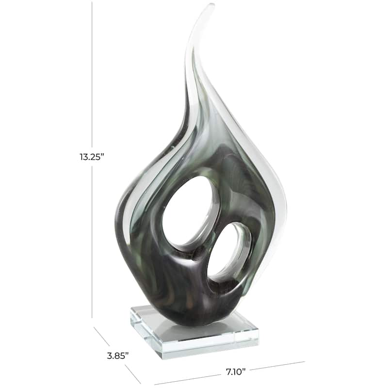 Glass Abstract Curved Cutout Decorative Sculpture with Swirl Patterns - Green - Roche River Decor