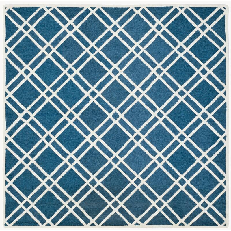 SAFAVIEH Handmade Cambridge Polona Modern Moroccan Wool Rug - 6' Square - Navy Blue/Ivory