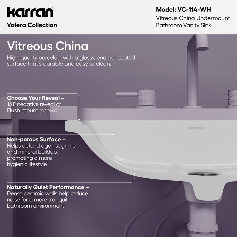 Karran Valera 20" Rectangular Undermount Vitreous China Bathroom Sink in White