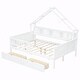preview thumbnail 10 of 8, Wood Full Size House Platform Bed with LED, Storage Shelves, Drawers, and Guardrail