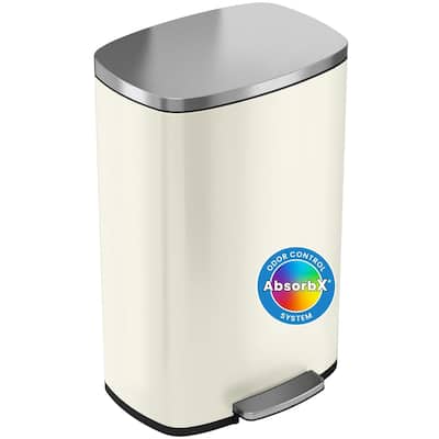 iTouchless 13.2 Gal SoftStep Ivory White Stainless Steel Trash Can