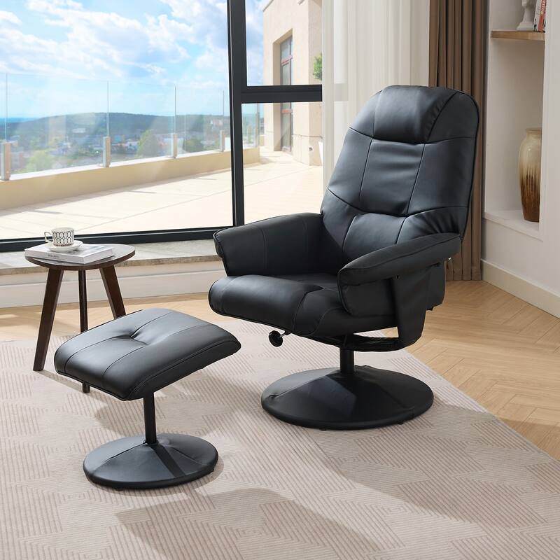 Massage Recliner Chair, 360° Swivel PU Leather Reclining Chair with Wrapped Base, Seat Heating and 140° Adjustable Backrest