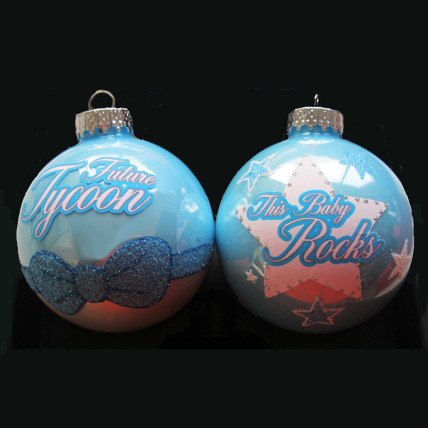 8 Blue Future Tycoon And Baby Rocks Ball Christmas Ornaments 3 25 80mm