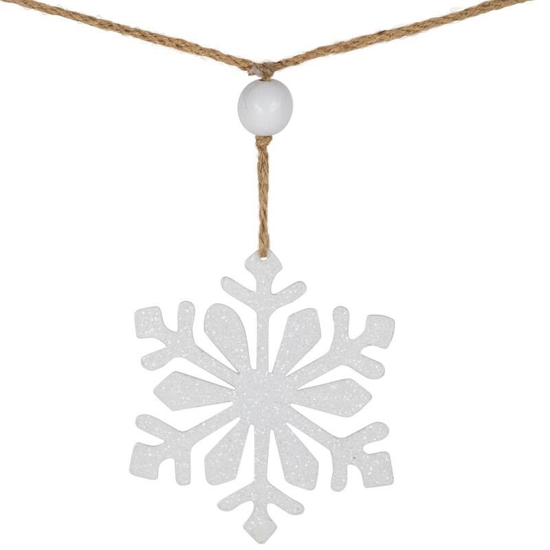 4.75" Snowflake Frosted Pine Christmas Garl with Wooden Beads - Unlit