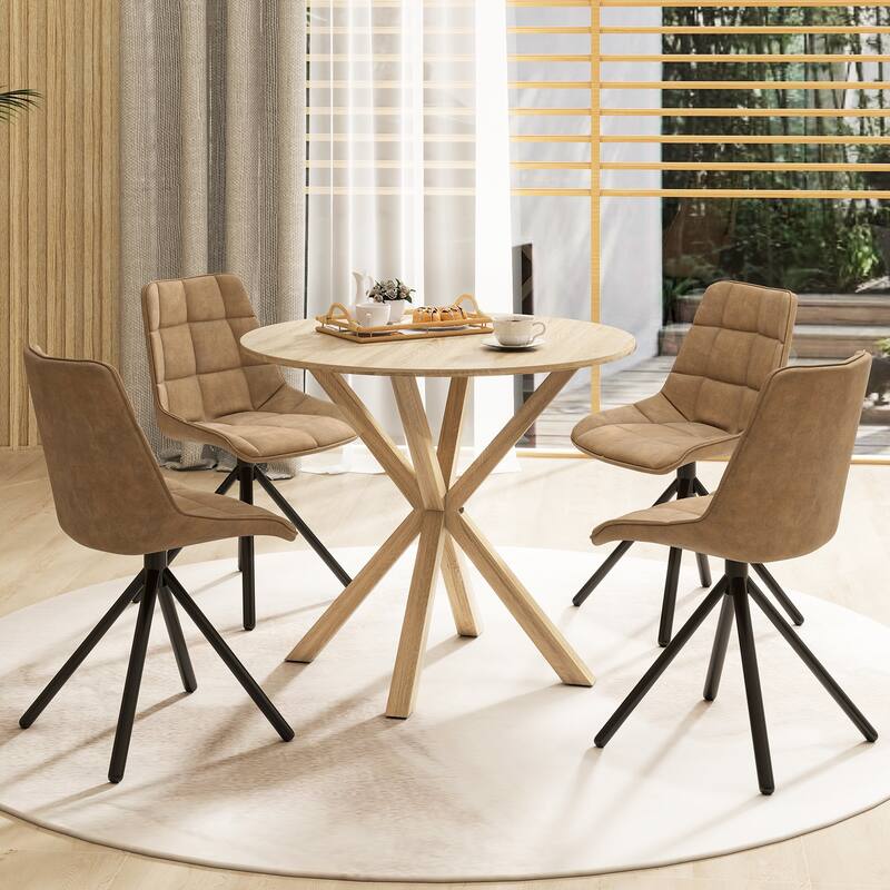 Gymax 36'' Round Farmhouse Dining Table for 4 w/Stable Intersecting
