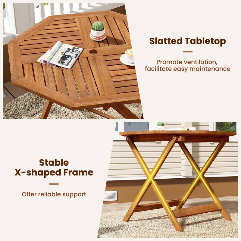 Gymax 35.5'' Solid Wood Patio Dining Table w/1.97'' Umbrella Hole