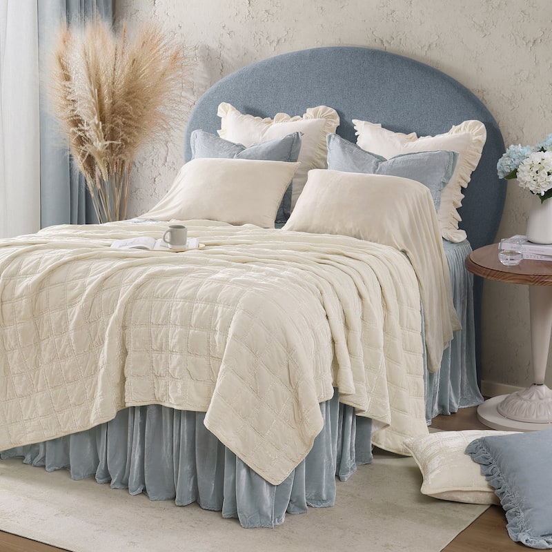 HiEnd Accents Stella Faux Silk Velvet Double Box Stitch Modern Rustic 3 Piece Quilt Set