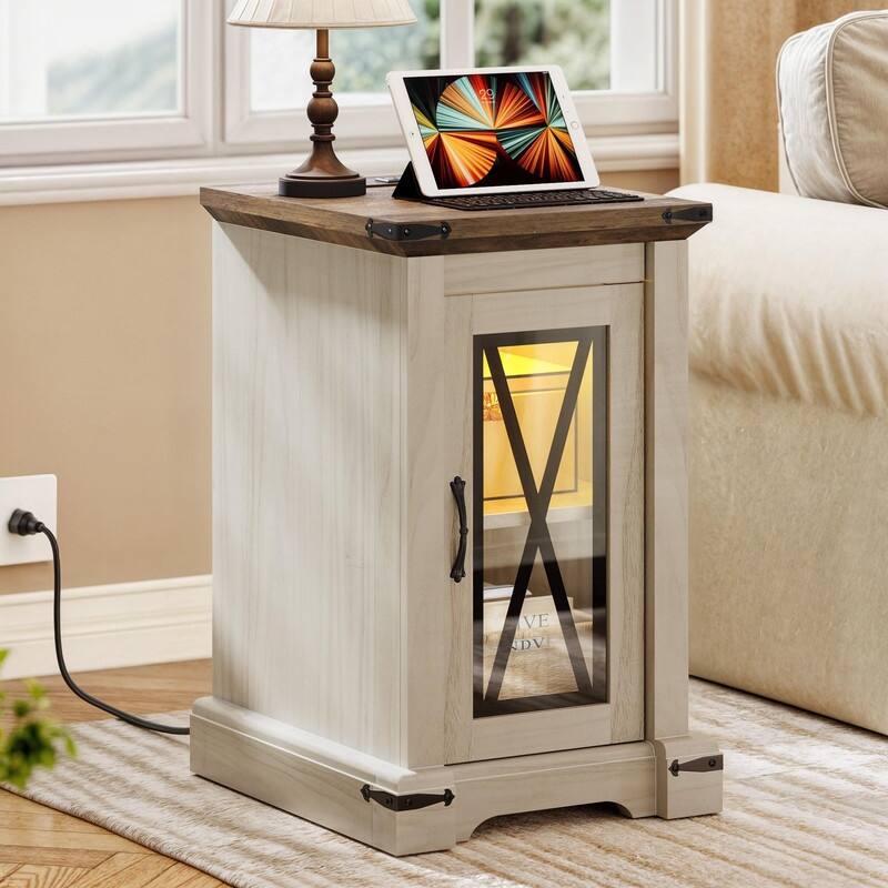 Nightstand with Charging Station - 16.9"D x 13.7"W x 23.5"H - 16.9"D x 13.7"W x 23.5"H - Walnut - MDF