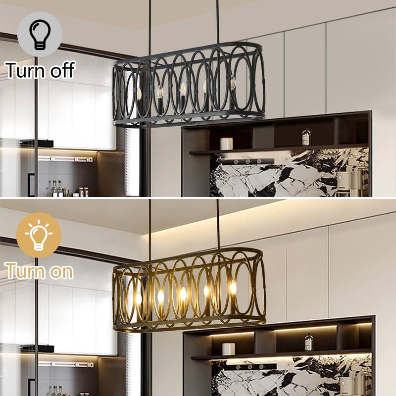 Rustic Metal Oval - Ring 5 - Light Kitchen Island Linear Chandelier