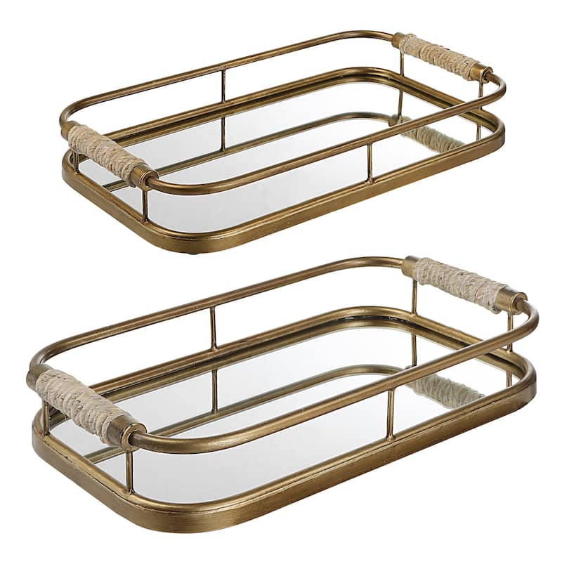 Uttermost Rosea Brushed Gold Trays, Set Of 2 - 20"W x 3"H x 11"D