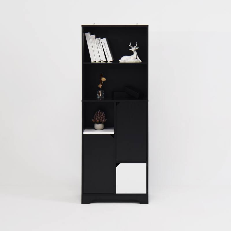 Multifunctional Open Storage Space Bookcase with Doors and Drawer,Modern Style Bedroom Living Room Storage Cabinet