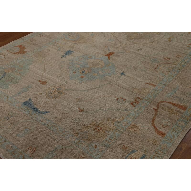 Hand Knotted Oriental 100% Wool Carpet Transitional All-Over Beige & Ivories Oushak Area Rug - 8' 10'' X 6' 2''