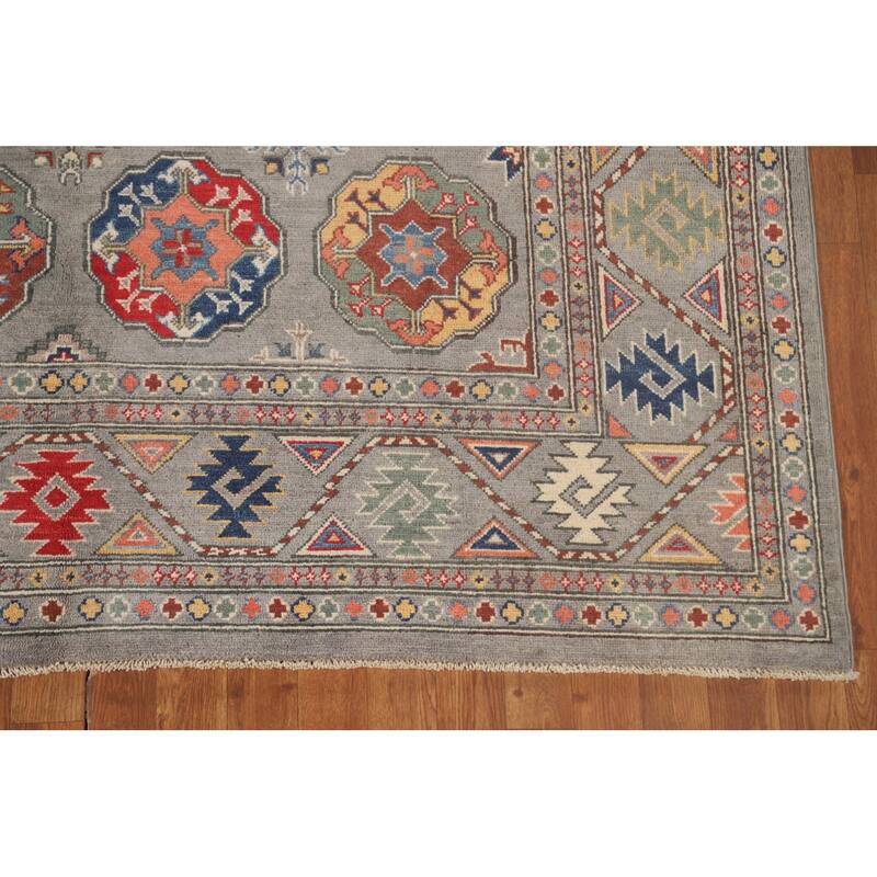 All-Over Geometric Kazak Oriental Area Rug Handmade Wool Carpet - 6'4"x 9'9"