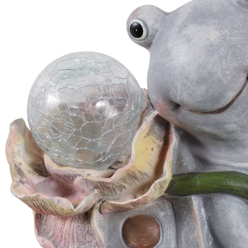 Polyresin Garden Statuary Blushing Turtle Solar Flower - 10" Gray