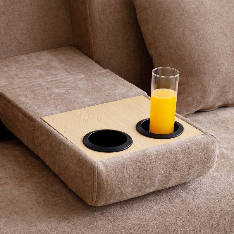 Convertible Sleeper Sofa Bed, Loveseat Couch with Storage Ottoman, Reversible Armrest Box & Drawer, Drop-Down Table, Cup Holders