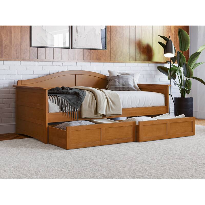 Twin Daybed with Storage - Solid Wood Frame, Modern Design, Light Toffee Finish, 40" x 78.75"