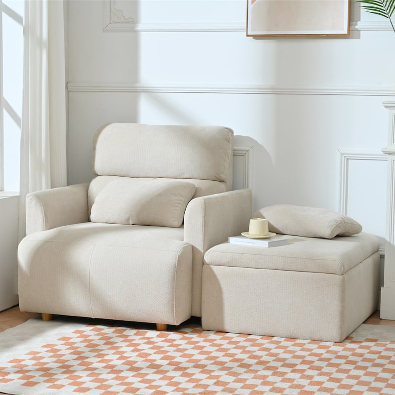 Oversized Single Sofa Chair Upholstered Velvet Fabric Chair Lounges wStorage Ottoman, Wide Accent Armchair Chair for Living Room