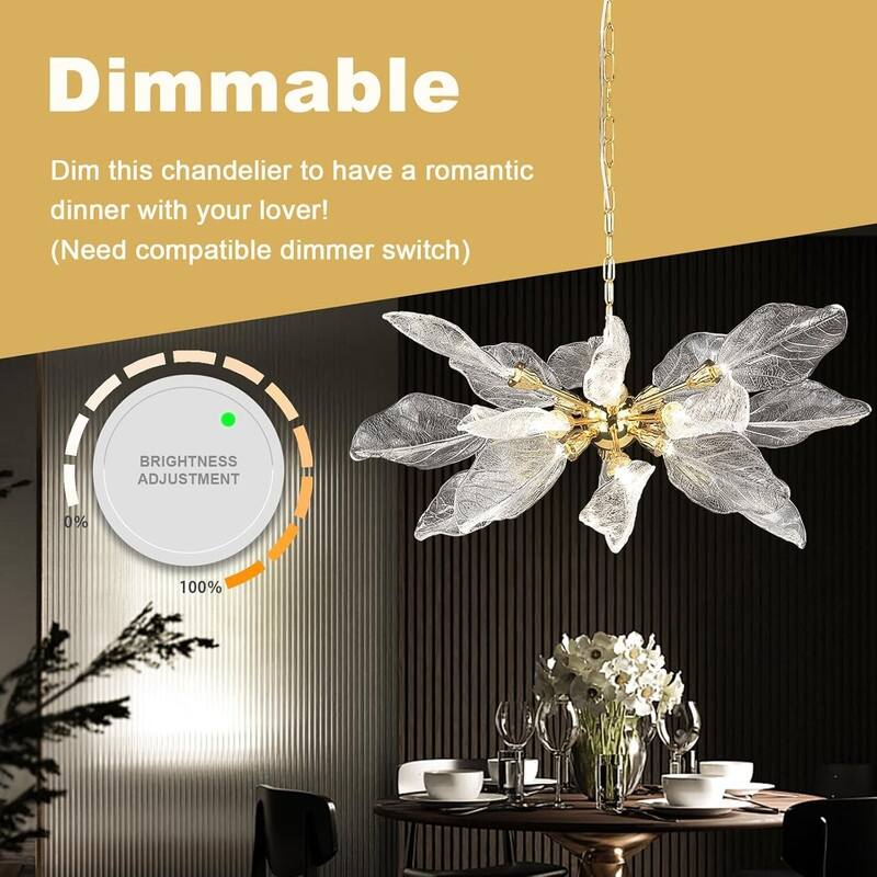 KAYLA D31.5" 18-Light Modern Chandelier, Bionic Leaf Chandelier - 31.5in