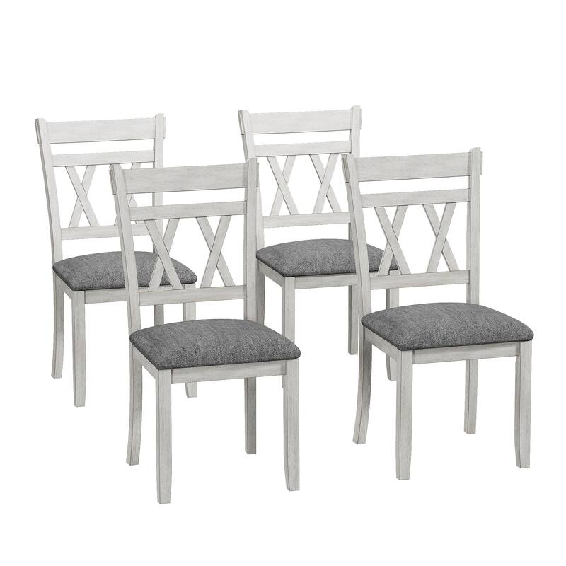 VECELO Solid Wood Dining Chairs with Linen Fabric Seating，Kitchen Chairs Set of 2/4/6 - Set of 4