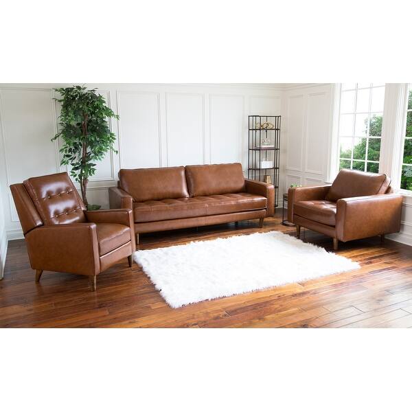 slide 1 of 45, Abbyson Holloway 3-pc. Mid-century Top-grain Leather Recliner Set Camel