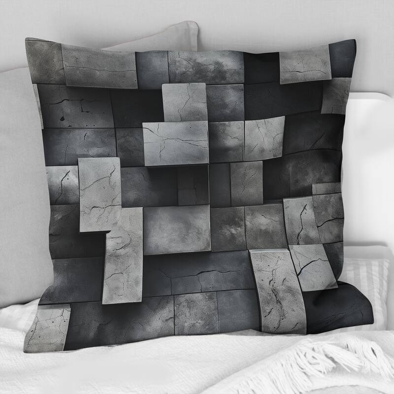 Designart "Architectural Concrete Wall Illusion I" Brick Printed Throw Pillow - 16 x 16