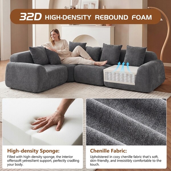 Oversized Cloud Velvet Curved Sectional Couch 118', Boneless Couch