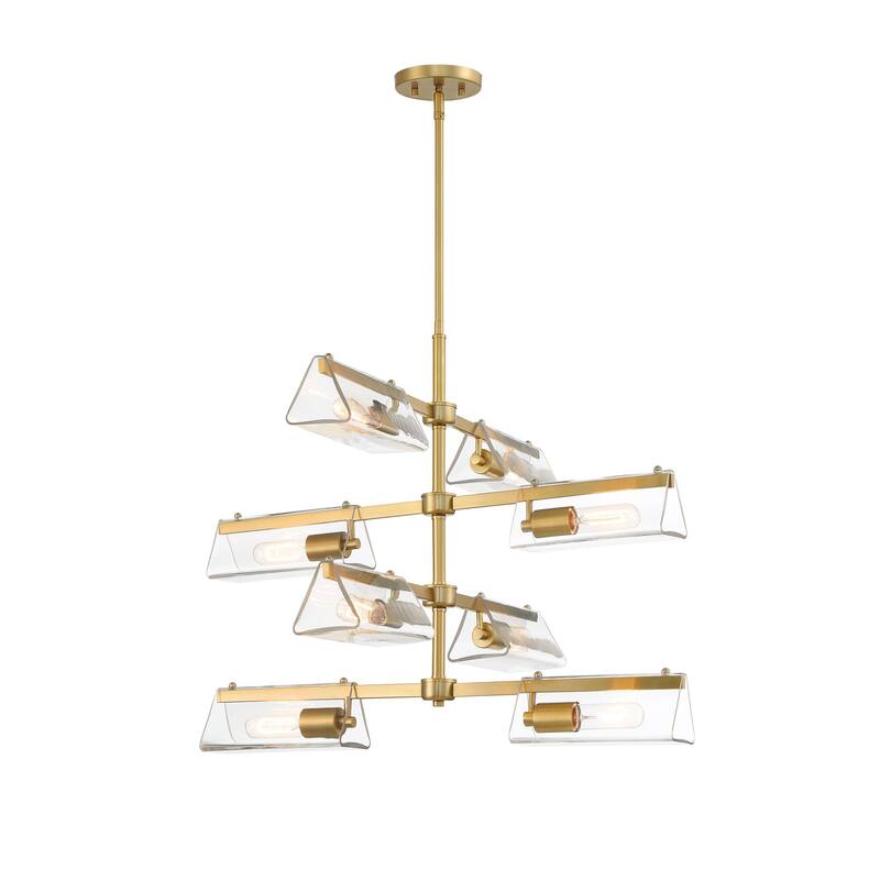 Latitude 28.5 in. 8-Light Brushed Gold Modern Chandelier with Clear Glass Shades